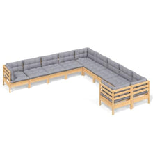 PUGYNBK 10 Piece Garden Lounge Set Grey Solid Pinewood Fabric Modular Design Weather-Resistant Cushions for Outdoor Patio Terrace
