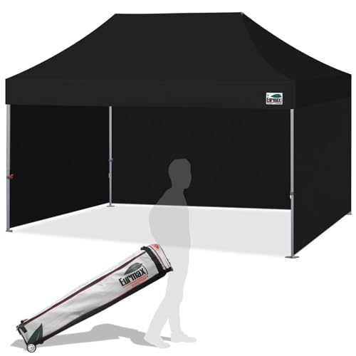 Eurmax USA Superior 10x15ft Pop-up Canopy Tent with 4 Side Walls,Black