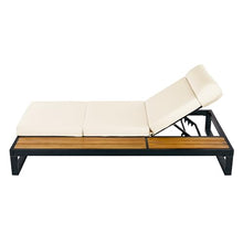 Christopher Knight Home Faye Chaise Lounge Chair Outdoor and 4-Fold Cushion Built-in Headrest, Adjustable Iron Outdoor Recliner Chair, Pool Lounger with Wooden Side Storage Surface, Teak+Black+Beige