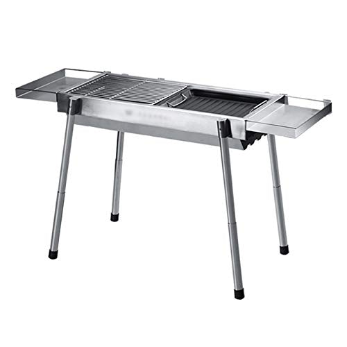QTBH Grill for Outdoor Outdoor Stainless Steel Portable Charcoal Grill Travel Folding BBQ Charcoal Grill Silver Chrome, Lightweight, Foldable ​for Camping, Picnic 25.2" X 11.4'' X 28 Barbecue Grill