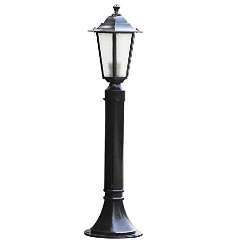 EliteBloom E27 Retro Black Outdoor Waterproof Patio Street Light Fixture Rust-Proof Metal Glass Lantern Landscape Path Lighting Villa Garden Lawn Grass Floor Lamp High Pillar (Height 110cm)