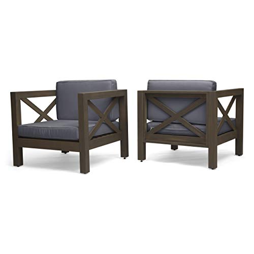 GDFStudio Noble House Brava Outdoor Acacia Wood Club Chair in Dark Gray (Set of 2)