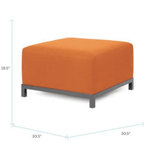 Howard Elliott Collection Axis Patio Ottoman with Cover, Upholstered Footstoll Coffee Table Ottoman Bench, Seating Futniture for Both Indoor & Outdoor Home and Office, Titanium Frame, Seascape Canyon