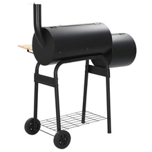 Coespram Classic Charcoal BBQ Offset Smoker Grill, Heavy Duty Steel Outdoor Barbecue Cooker with Wood Shelves, Thermometer, 3 Chrome Grids and Wheels for Patio Cooking