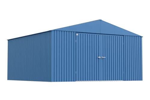 Arrow Shed Elite 14' x 14' Tall Outdoor Steel Storage Shed with High Gable and Lockable Doors Storage Building, Blue Grey