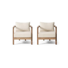Christopher Knight Home Orion Set of 2 Outdoor Acacia Wood Club Chair with Tub Shape and Slat Panel, Patio Armchair, Water-Repellent Thick Cushion Seating for Garden Backyard Balcony, Brown Wash+Beige