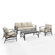 Afuera Living 4-Piece Outdoor Sofa Set, Steel Metal Frame, Oatmeal Cushions, Oil Rubbed Bronze Finish, Includes Sofa, Coffee Table, 2 Armchairs, Weatherproof Polyester, Seating for 5