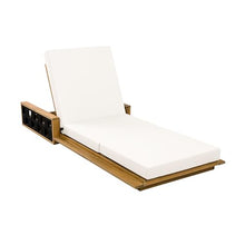 Merax Patio Chaise Lounge Set of 4, Acacia Wood Outdoor Reclining Chairs with 4-Position Adjustable Backrest, 4-Piece Sunbathing Recliner & 4" Thick Triple-fold Cushion for Poolside, Garden, Beige