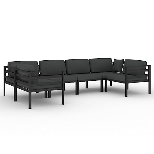 KPOUTRFG 6-Piece Anthracite Aluminum Frame Outdoor Sofa Set with Large Modular Seating and Weatherproof Polyester Cushions for Garden Furniture