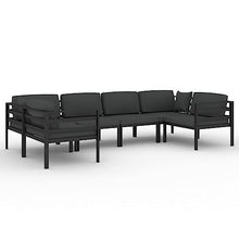 KPOUTRFG 6-Piece Anthracite Aluminum Frame Outdoor Sofa Set with Large Modular Seating and Weatherproof Polyester Cushions for Garden Furniture