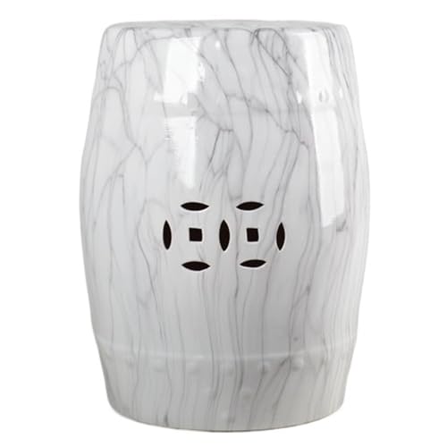 LINKIO Garden Stool Chinese Ceramic Stool Drum Stool Side Table Seating Pier Decorative Chair Marble Pattern Dressing Shoeshine Round Stool Ottomans(G)