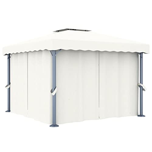 HKTMGDNG 9.8x9.8 Aluminum Gazebo Canopy with Curtains Cream White