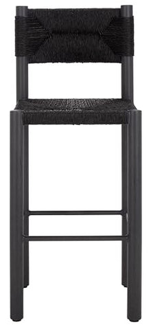 SAFAVIEH Couture Outdoor Patio Furniture Collection - Romona Tropical Bar Stool Set of 2, Black Woven Rattan Design, 30-Inch, Fully Assembled (CPT4001A)
