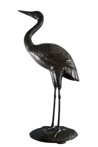 Nifao Aluminum Standing Heron Dark Medium Bronze Statue, 34"L x 24"W x 58"H
