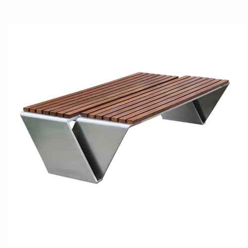 XRXwuf689 Garden Bench Large Brown Wooden Backless Outdoor Bench for Multiple People Leisure Park Outdoor Stainless Steel Bench