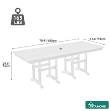 YITAHOME HDPE Patio Dining Table for 6, 71" Outdoor Dining Table w/Max Bearing 165 LBS, All Weather Rectangular Patio Table w/1.57" Umbrella Hole for Backyard Garden Lawn, White