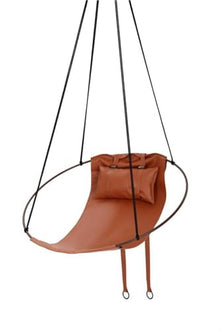 Hanging Hammock Swing Chair Single Person Round Design Metal Frame for Indoor Outdoor Use Seat... - Terracotta/Brown