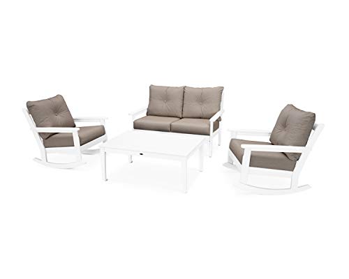 Polywood® Vineyard 4-Piece Deep Seating Rocking Chair Set in White/Cast Ash