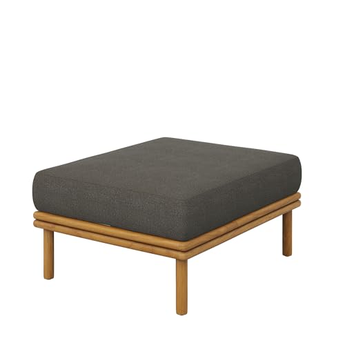Modway Wren Teak Wood Outdoor Patio Armchair and Ottoman Set Natural Flint Gray