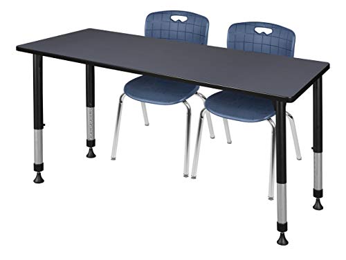 Regency Kee Height Adjustable Classroom Table Set with Two 18" Andy Chairs Grey/Navy