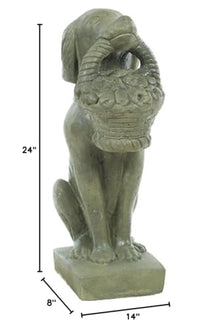 Solid Rock Stoneworks Dog with Basket in Mouth Concrete Statue, 24" Tall, Slate Color