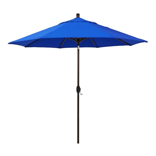 California Umbrella 12-Year-Non-Fading, 9Ft Premium Sunbrella Patio Umbrella, Hand-Crank, Button-Tilt, Bronze Frame, Pacific Blue Fabric