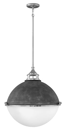 Hinkley Fletcher Collection Three Light Pendant Aged Zinc w/ Polished Nickel Accent