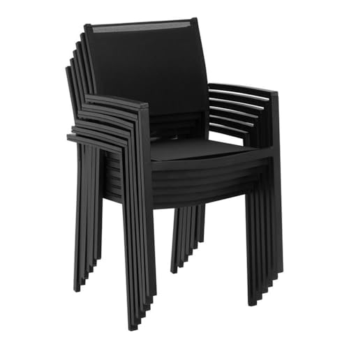 Afuera Living Aluminum Frame Patio Dining Chairs, 34" H x 21" W x 21" D, Black Finish, Set of 6, Stackable Modern Outdoor Seating, Rust-Resistant Durable Design for Patio or Garden Use