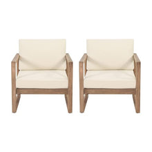 Seeheool Set of 2, Outdoor Acacia Wood Patio Club Chair, Wood Patio Furniture,Waterproof Thick Cushion Deep Seating for Porch, Garden, Backyard, Balcony, Brown Wash and Beige Cushion