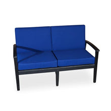 Kaimei Eucalyptus Loveseat with Cushions, Navy Cushions, Finish - Deep Seat Outdoor Sofa for Patio, Backyard, Porch