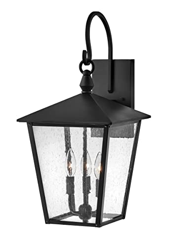 Hinkley Huntersfield Large Wall Mount Outdoor Lantern, Aluminum, Clear Seedy Glass, Traditional European Style, Black Finish