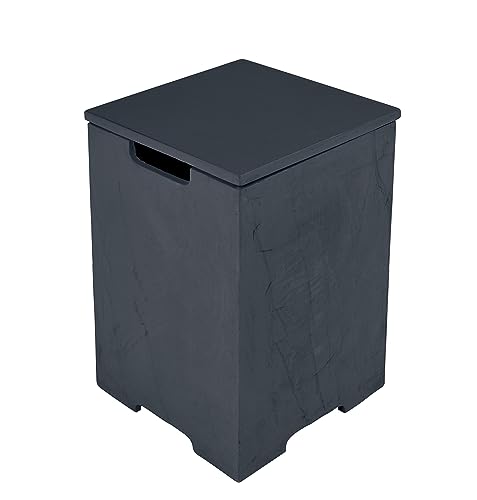 AMS Fireplace | Elementi Tall Square Slate Black Propane Tank Cover | Concrete GFRC base | 15.9 × 15.9 × 24.9 inches | Suited For Black Cape Town Fire Pit Table