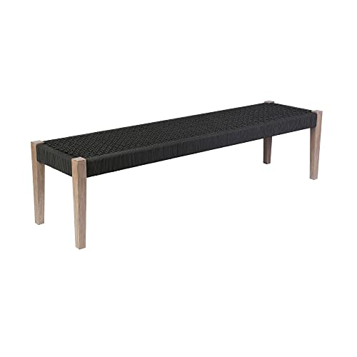 Armen Living Camino Indoor Outdoor Dining Bench Eucalyptus Wood Charcoal Rope Charcoal
