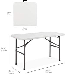 4ft Folding Table - Foldable Heavy Duty Plastic Table for Indoor & Outdoor Parties, Picnic, Camping, Wedding, BBQ Catering, Garden Dining - Fold-in-Half Portable Utility Table - White - 4ft