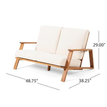 Hassyee Outdoor Loveseat and Coffee Table Set with Soft Cushions for Poolside, Balcony, Acacia Wood Patio Furniture Set with Rectangle Table for Backyard, Garden, Lawn