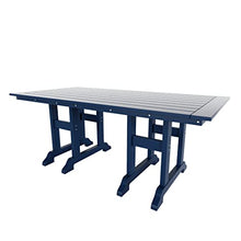 WO Home Furniture Outdoor Dining Table, 38" x 73" HDPE Patio Table with Trestle Leg Design and Umbrella Hole, Weather Resistant Outdoor Table for Backyard, Deck and Garden, Navy Blue