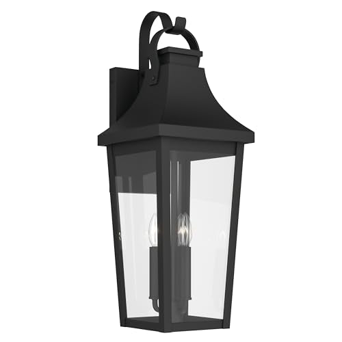 Kichler 30 Inch Cleary 3 Light Outdoor Modern Traditional Wall Light, with Clear Glass in Textured Black, Waterproof Aluminum, (30" H x 10.5" W), 59196BKT