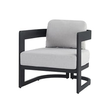 Christopher Knight Home Elvis Outdoor Club Chair with Cushions, Aluminium Lounge Chair with Ergonomic Back and Plush Seat, Side Chair for Garden, Balcony, or Poolside, Dark Grey + Light Grey