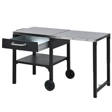 Brand Foldable Outdoor BBQ Prep Station, Grill Cart with Storage & Trash Rack, Portable Patio Kitchen Island, Black (Black, Kitchen Cart)