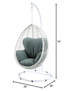 Acme Simona Patio Swing Chair with Stand, Green Fabric & White Wicker Green Fabric & White Wicker//Outdoor
