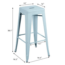 ZDXY Set of 4 Metal Bar Stools Breakfast Stool Kitchen Chair for Counter Height Indoor-Outdoor Modern Stackable Industrial Stools, 30 Inches (Light Blue)
