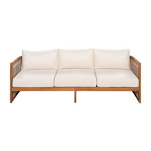 Christopher Knight Home Yunara Acacia Wood 3 Seater Outdoor Sofa with Woven Rope Accents, Patio Sofa Couch with Removable Cushions for Patio Furniture Set, Curved Tub Design, Teak + Beige