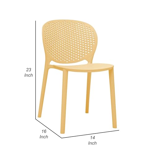 Benzara Kids Side Chair 14-Inch Round Dotted Backrest Armless Yellow
