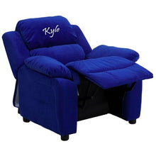 Flash Furniture Personalized Kids Recliner with Storage Arms Blue Microfiber