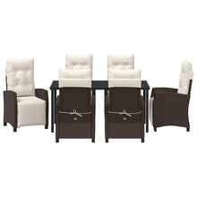 WHOPBXGAD Modern 7-Piece Brown Poly Rattan Garden Dining Set with Cushions, Outdoor Patio Furniture Set with Adjustable Chairs and Glass Table for Backyard, Terrace, Poolside