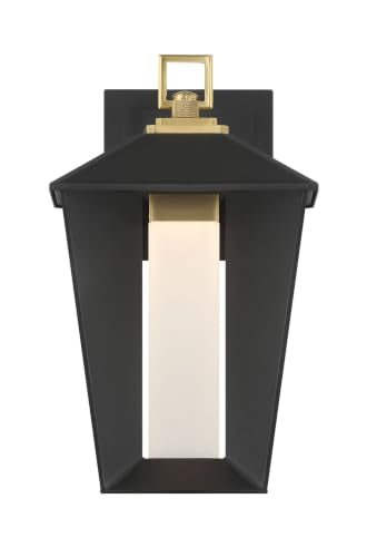 Eurofase Andson 1-Light LED Outdoor Wall Sconce – 12.75" Brass-Sand Black Mix Traditional Exterior Wall Light, Frosted Acrylic Shade, Wet-Rated for Porch, Patio & Entryway