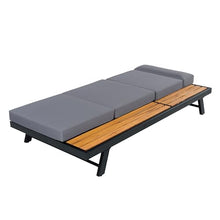 Merax Black Iron Teak Finish Chaise Lounge Set with 4" Thick 4-Fold Cushion with Headrest, 400 lbs Capacity, Adjustable Backrest with Flat Storage Surface for Patio, Poolside, Backyard, Dark Gray