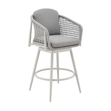 HomeRoots 40" Light Gray Metal Swivel Outdoor Counter Height Bar Chair with Footrest Grey