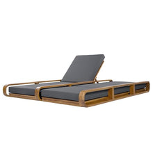 Merax Double Chaise Lounge Chair Outdoor with 4-Position Adjustable Backrest for Each Seat & 3-Fold Cushions, Acacia Wood Pool Sun Lounger for Patio Garden Beach, 800lbs Capacity, Dark Grey+Teak