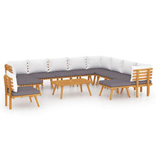 VIHHQGC Dark Grey and White Acacia Wood Garden Lounge Set with Polyester Cushions for Outdoor Patio Seating, Modular Furniture Arrangement for Comfortable Relaxation, 9-Person